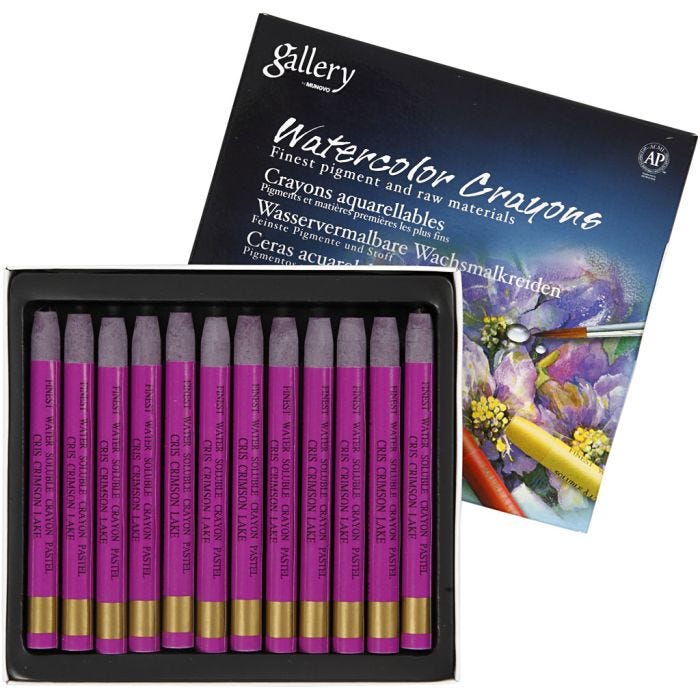 Aquarelkrijt, L: 9,3 cm, dikte 8 mm, donkelroze (314), 12 stuk/ 1 doos