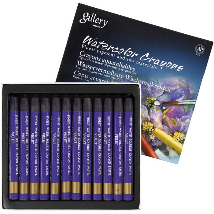 Aquarelkrijt, L: 9,3 cm, dikte 8 mm, violet (320), 12 stuk/ 1 doos