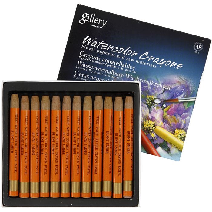 Aquarelkrijt, L: 9,3 cm, oranje, 12 stuk/ 1 doos