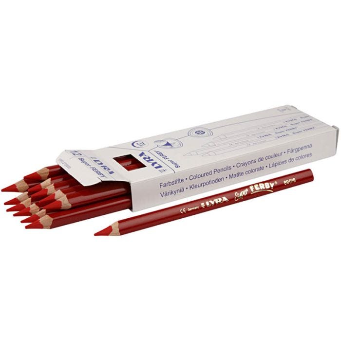 Super Ferby 1 Kleurpotloden, L: 18 cm, vulling 6,25 mm, rood, 12 stuk/ 1 doos