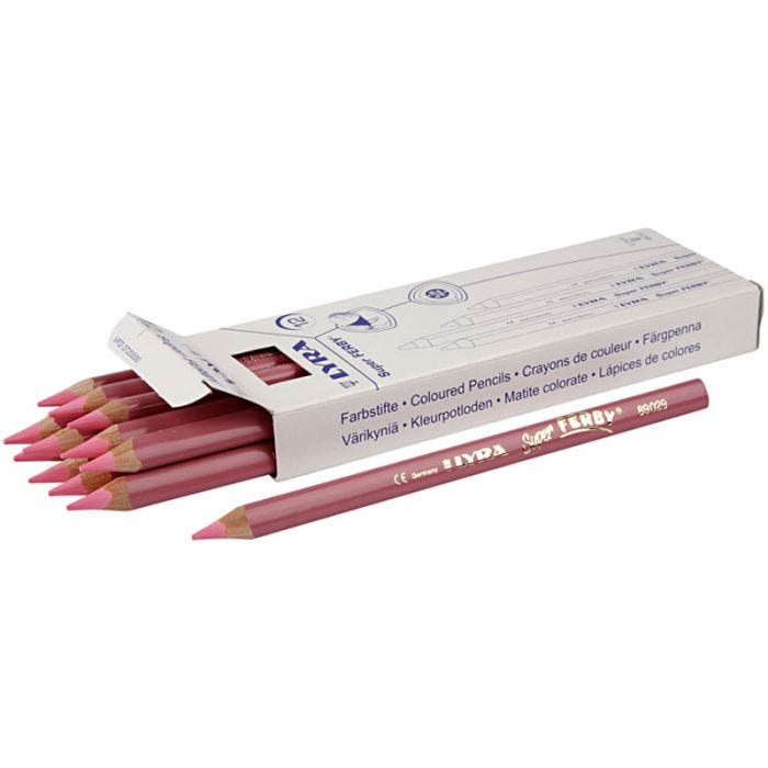 Super Ferby 1 Kleurpotloden, L: 18 cm, vulling 6,25 mm, lichtrood, 12 stuk/ 1 doos