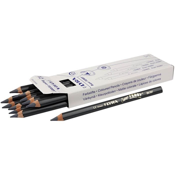 Super Ferby 1 Kleurpotloden, L: 18 cm, vulling 6,25 mm, grijs, 12 stuk/ 1 doos