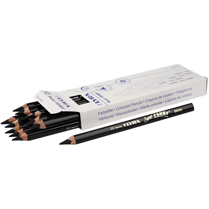 Super Ferby 1 Kleurpotloden, L: 18 cm, vulling 6,25 mm, zwart, 12 stuk/ 1 doos