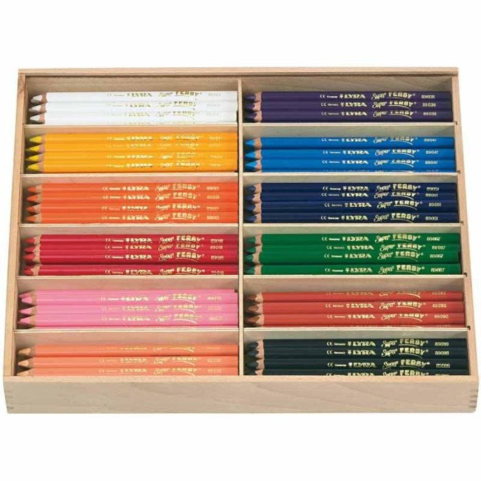 Super Ferby 1 Kleurpotloden, L: 18 cm, vulling 6,25 mm, diverse kleuren, 12x12 stuk/ 1 doos