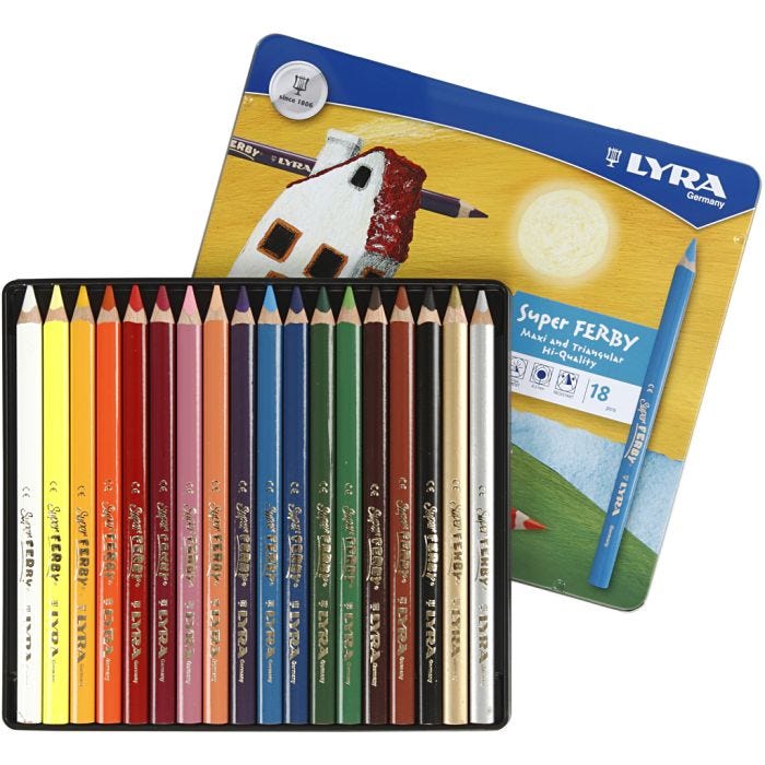 Super Ferby 1 Kleurpotloden, L: 18 cm, vulling 6,25 mm, diverse kleuren, 18 stuk/ 1 doos