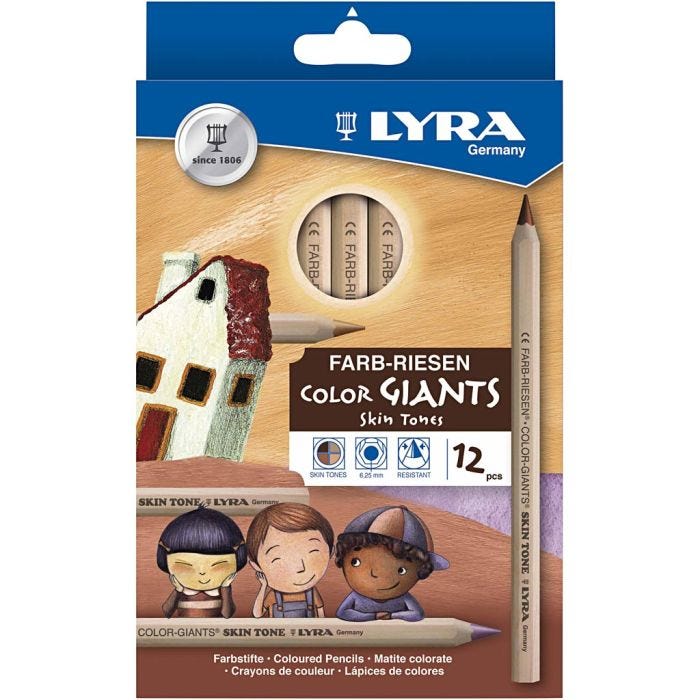 Dikke kleurpotloden, d 10 mm, lijndikte 6,3 mm, skin colours, 12 stuk/ 1 doos