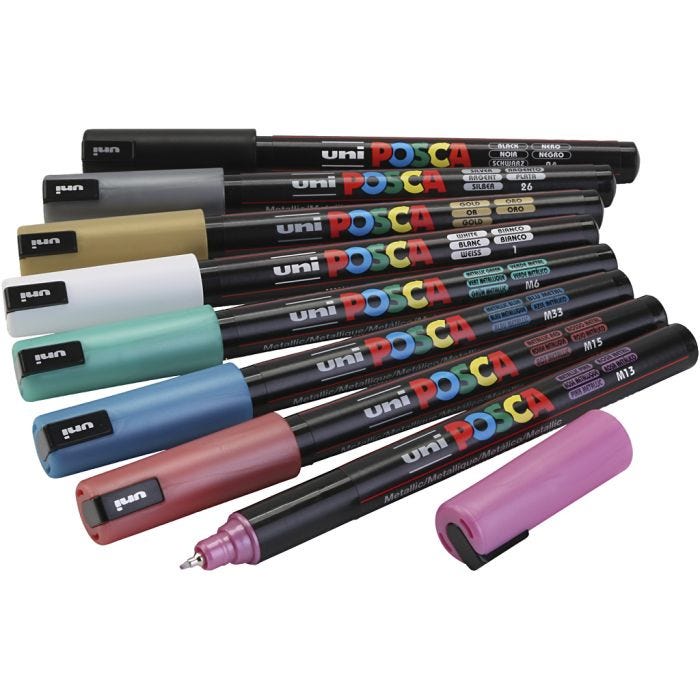 Posca Marker, afm PC-1MR, lijndikte 0,7 mm, metallic kleuren, 8 div/ 1 doos
