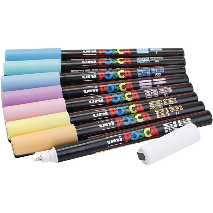Posca Marker, afm PC-1MR, lijndikte 0,7 mm, diverse kleuren, 8 div/ 1 doos