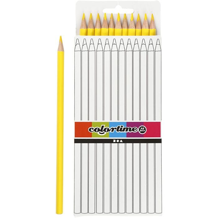 Colortime Kleurpotloden, L: 17 cm, vulling 3 mm, geel, 12 stuk/ 1 doos