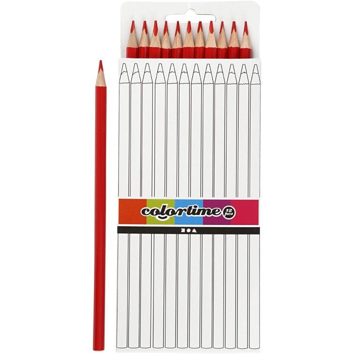 Colortime Kleurpotloden, L: 17 cm, vulling 3 mm, rood, 12 stuk/ 1 doos