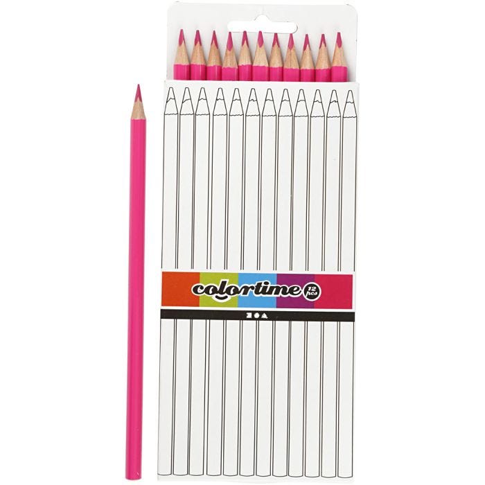 Colortime Kleurpotloden, L: 17 cm, vulling 3 mm, roze, 12 stuk/ 1 doos