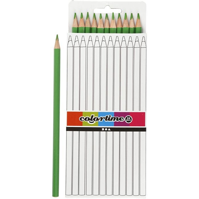 Colortime Kleurpotloden, L: 17 cm, vulling 3 mm, lichtgroen, 12 stuk/ 1 doos