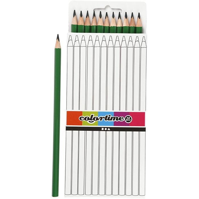 Colortime Kleurpotloden, L: 17 cm, vulling 3 mm, groen, 12 stuk/ 1 doos