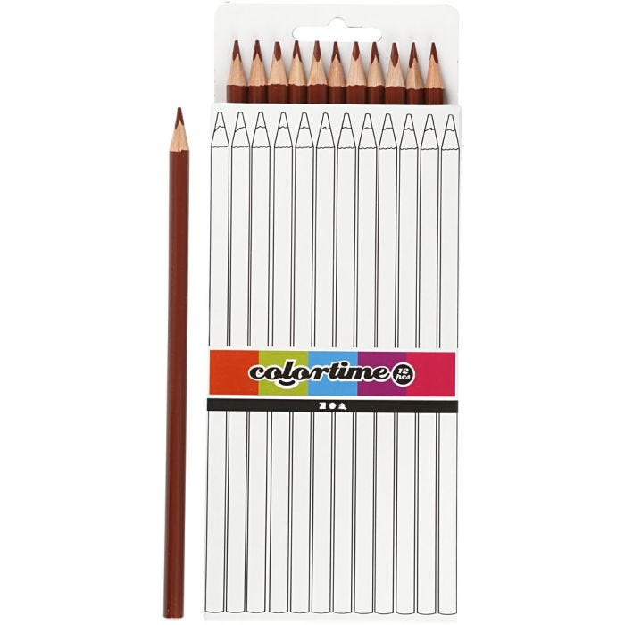 Colortime Kleurpotloden, L: 17 cm, vulling 3 mm, bruin, 12 stuk/ 1 doos