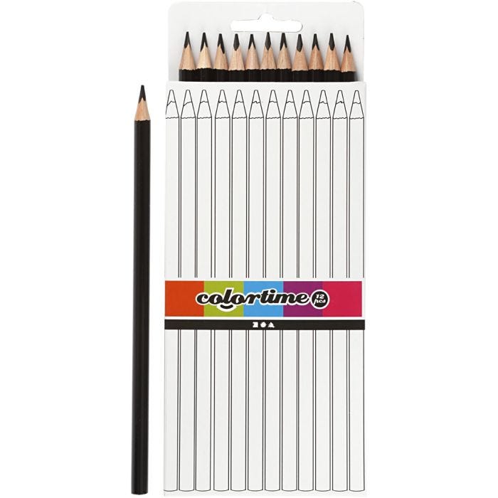 Colortime Kleurpotloden, L: 17 cm, vulling 3 mm, zwart, 12 stuk/ 1 doos
