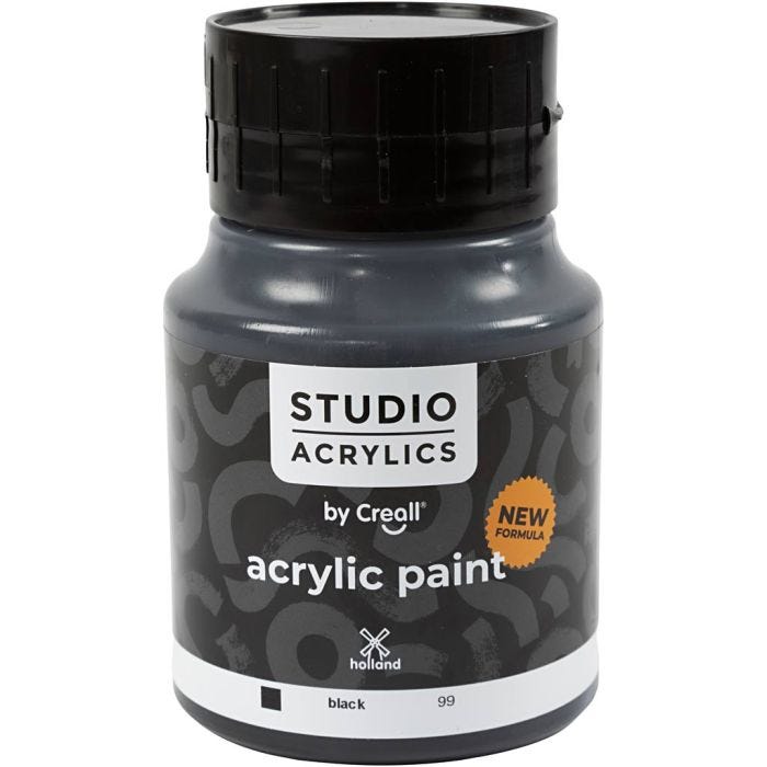 Creall Studio Acrylverf, dekkend, black (99), 500 ml/ 1 fles