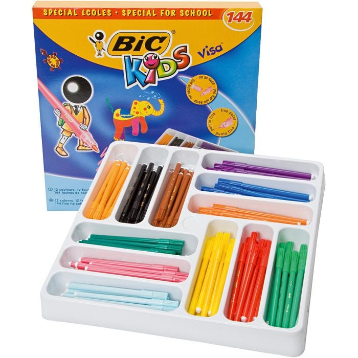 BIC Visa Fijne Stift, lijndikte 0,7 mm, diverse kleuren, 12x12 stuk, 144 stuk/ 1 doos
