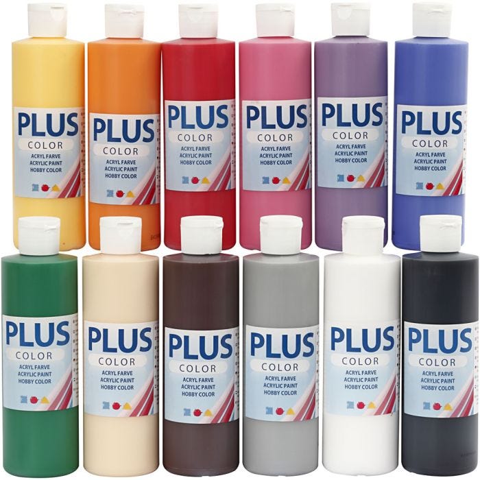 Plus Color Acrylverf, standaardkleuren, 12x250 ml/ 1 doos