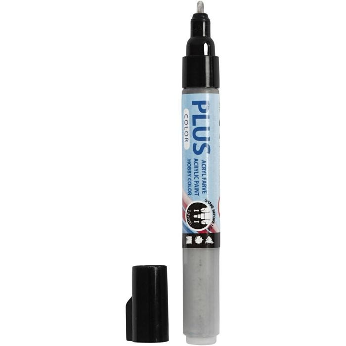 Plus Color Marker, L: 14,5 cm, lijndikte 1-2 mm, zilver, 5,5 ml, 1 stuk