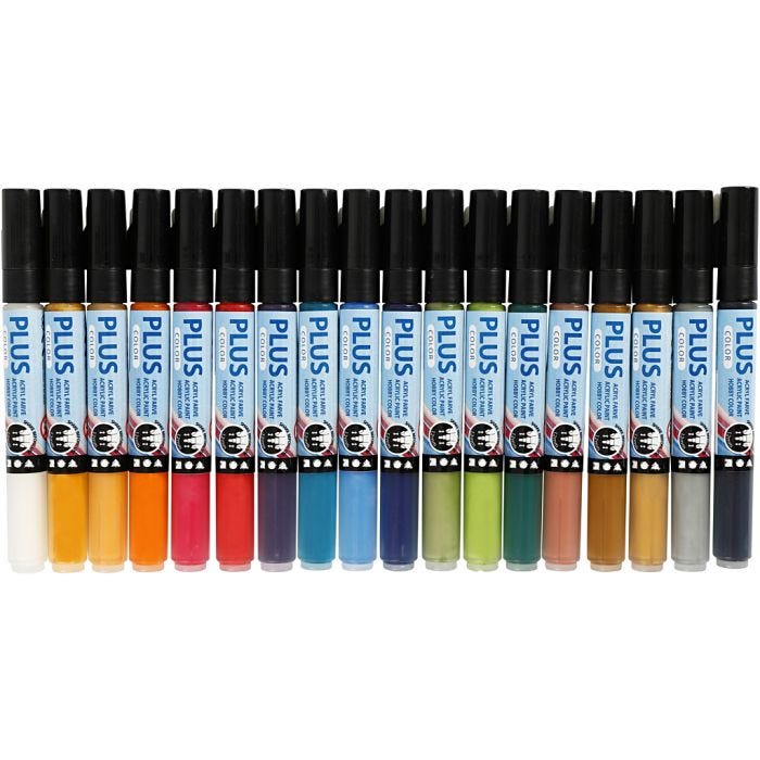 Plus Color Marker, L: 14,5 cm, lijndikte 1-2 mm, diverse kleuren, 5,5 ml, 18stuk/ 1 doos