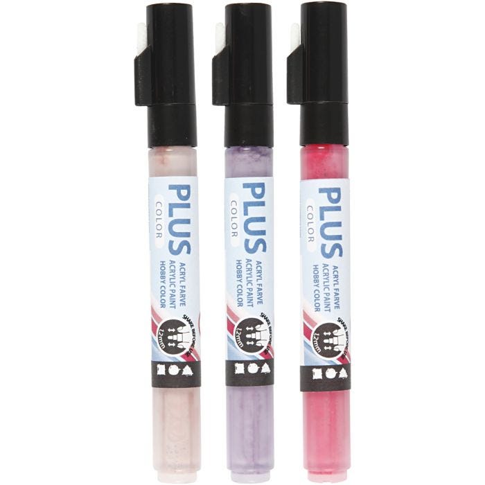 Plus Color Marker, L: 14,5 cm, lijndikte 1-2 mm, fuchsia, dusty rose, dark lilac, 5,5 ml, 3 stuk/ 1 doos