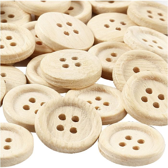 Houten knopen, d 23 mm, 4 gaten, 30stuk/ 1 doos