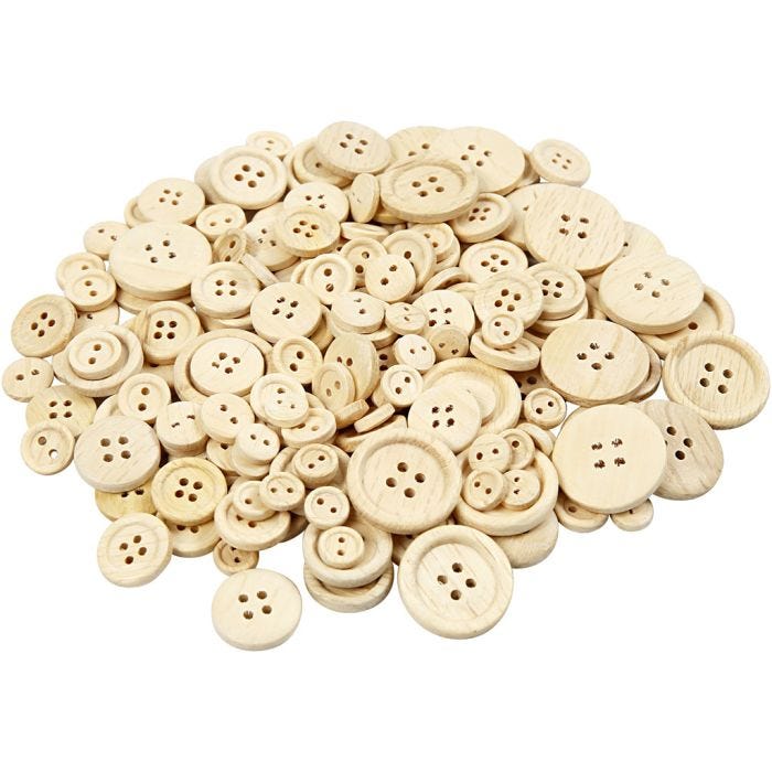 Houten knopen, d 8+11+15+18+23 mm, 440stuk/ 1 doos
