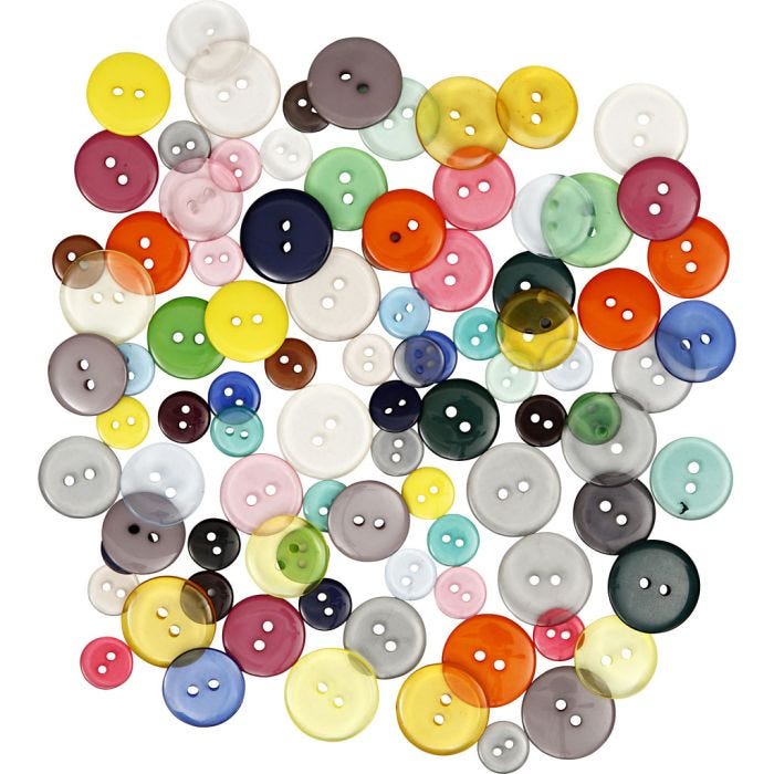 Knopen, d 12+18+20 mm, diverse kleuren, 50 gr, 100 stuk/ 1 doos