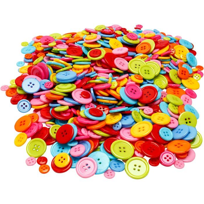 Knopen mix, d 10+15+20+22 mm, 500gr/ 1 doos