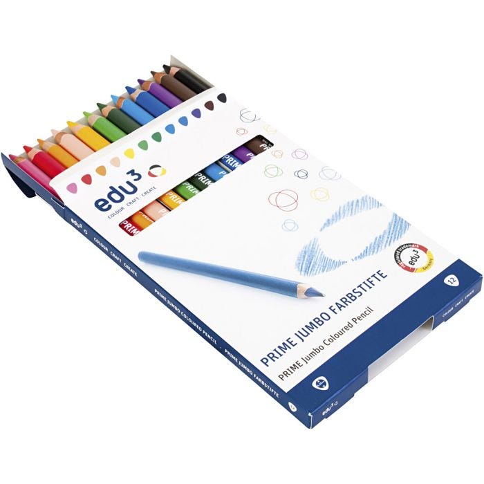 Edu Jumbo Kleurpotlood, 10 mm, 6,25 mm, diverse kleuren, 12stuk/ 1 doos