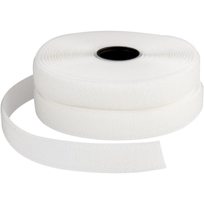 Klitteband haak en lussluiting, B: 20 mm, wit, 5 m/ 1 rol