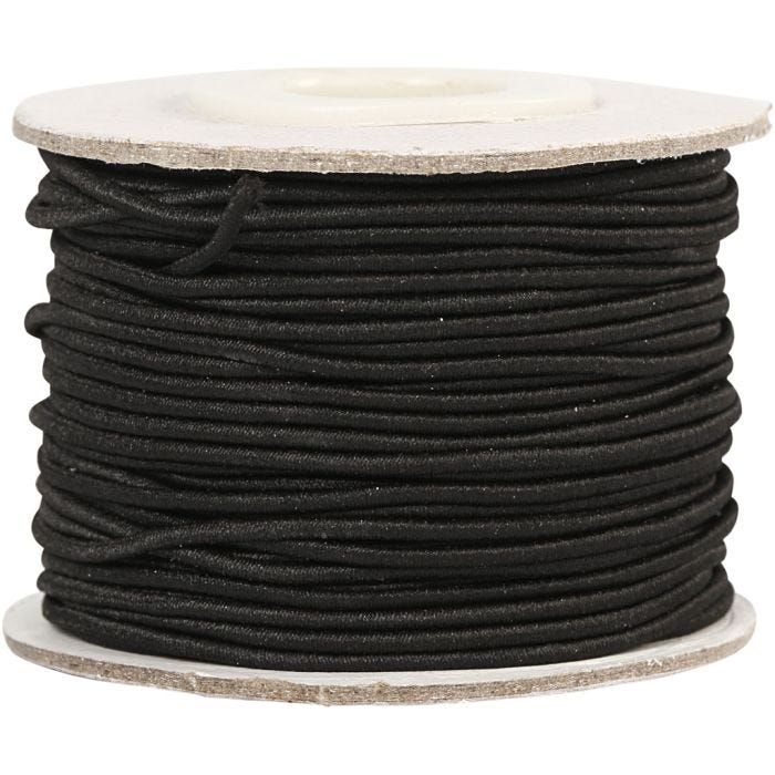 Elastisch koord, dikte 1 mm, zwart, 25 m/ 1 rol