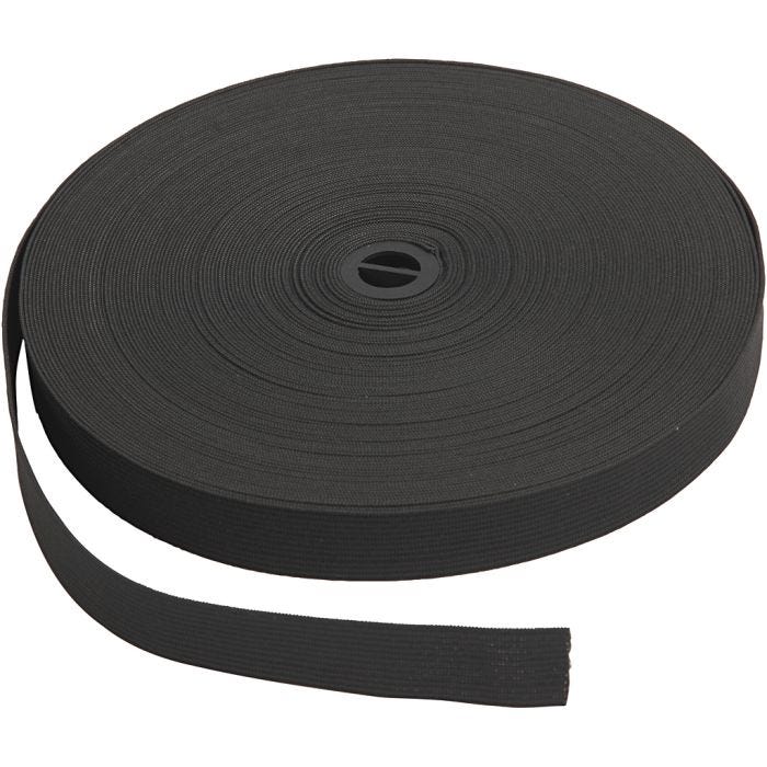 Elastiek, B: 20 mm, zwart, 25 m/ 1 rol