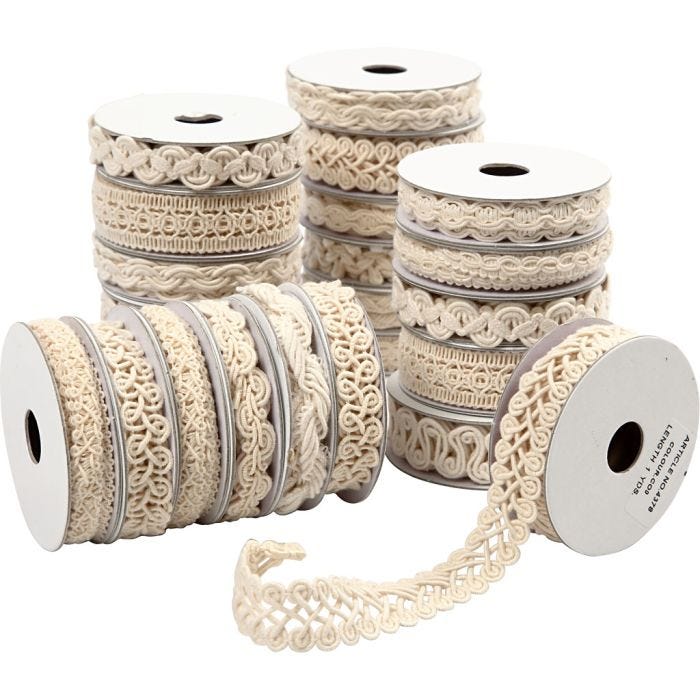 Decoratief lint, B: 6-18 mm, crème, 56x0.90 m/ 1 doos