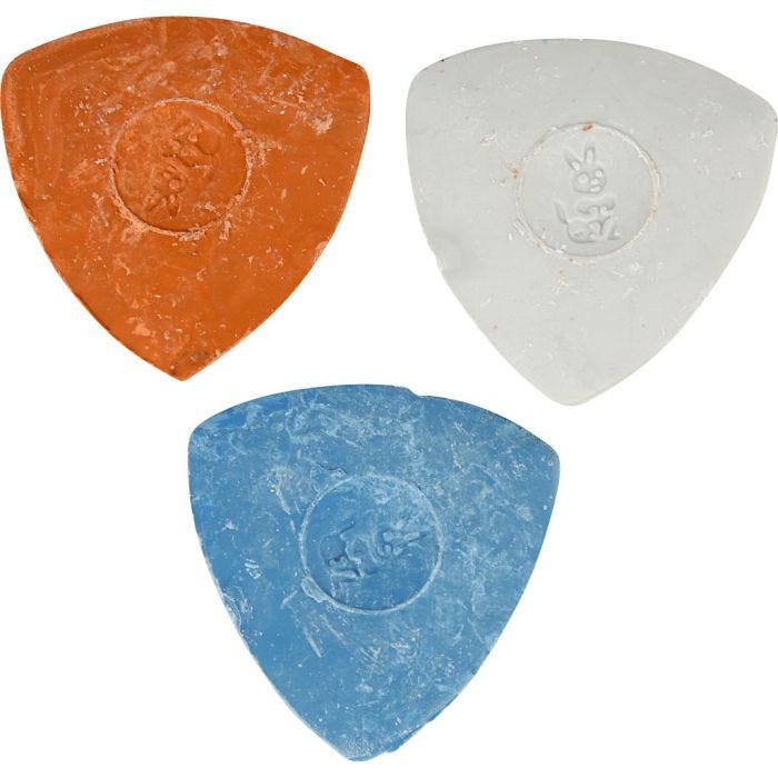 Kleermakerskrijt, d 5,5 cm, blauw, rood, wit, 3 stuk/ 1 doos