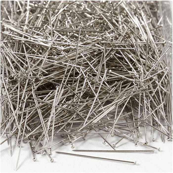 Kopspelden, L: 37 mm, dikte 0,7 mm, zilver, 500gr/ 1 doos