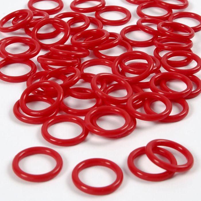 Plastic ring, afm 15 mm, dikte 2 mm, rood, 50stuk/ 1 doos