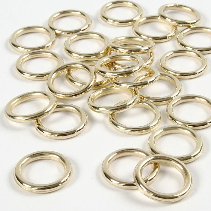 Plastic ring, afm 15 mm, dikte 2 mm, goud, 25 stuk/ 1 doos