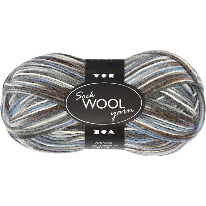 Sokkengaren, 200 M, blauw/grijs harmonie, 50gr/ 1 bol