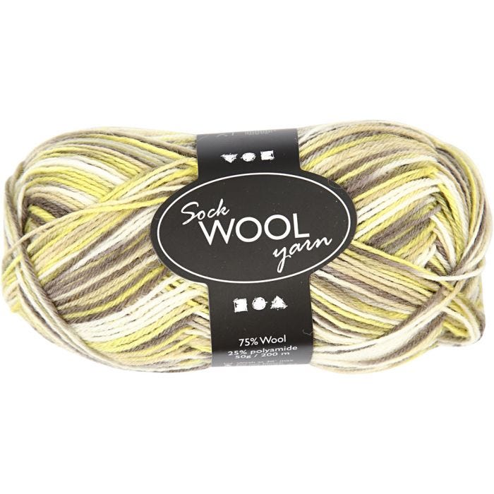 Sokkengaren, L: 200 M, groen, geel, 50 gr/ 1 bol