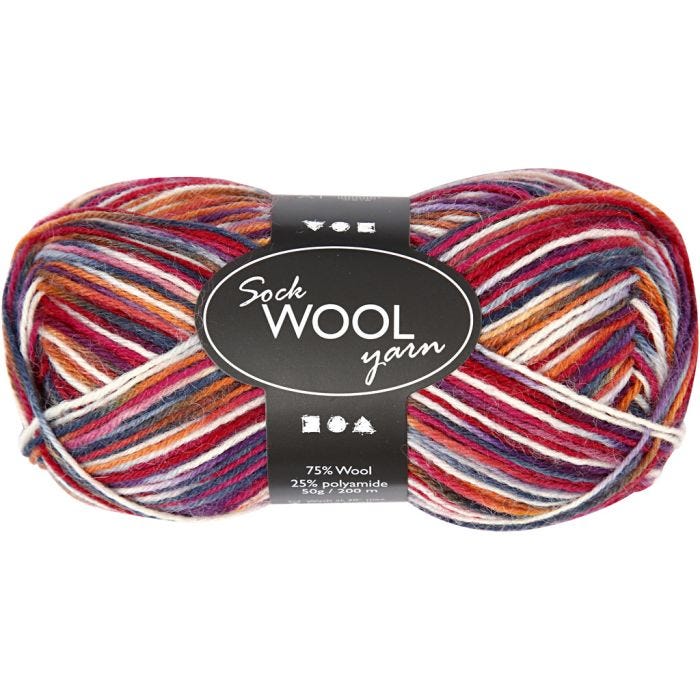 Sokkengaren, L: 200 M, blauw/rood harmonie, 50 gr/ 1 bol
