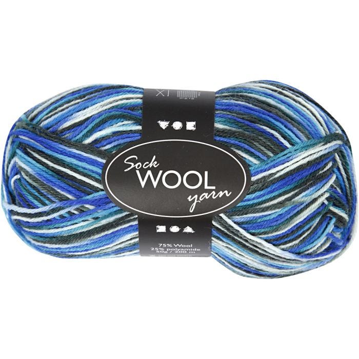 Sokkengaren, L: 200 M, blauw/turquoise harmonie, 50 gr/ 1 bol