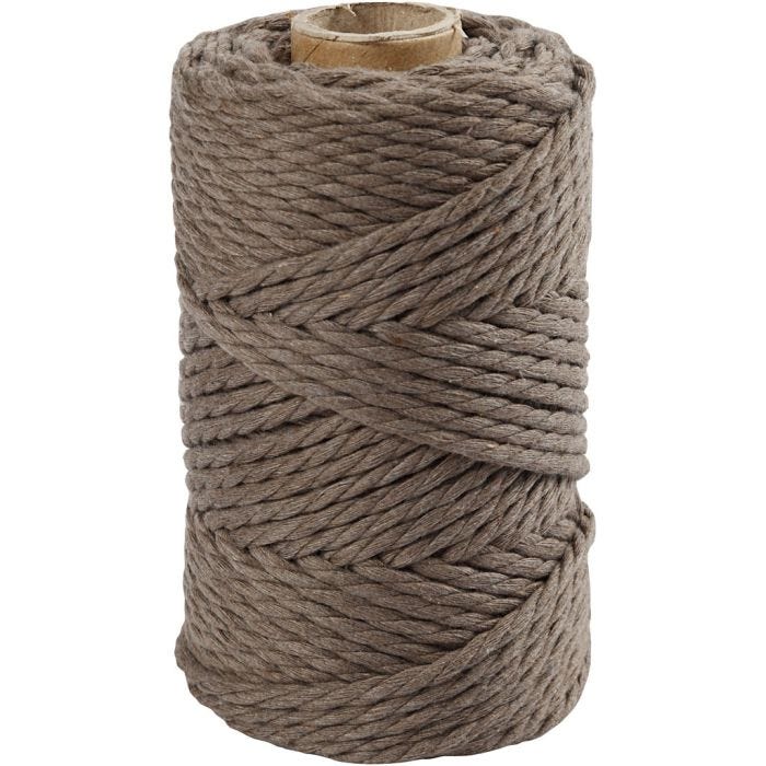 Macramé koord, L: 55 M, d 4 mm, lichtbruin, 330 gr/ 1 rol