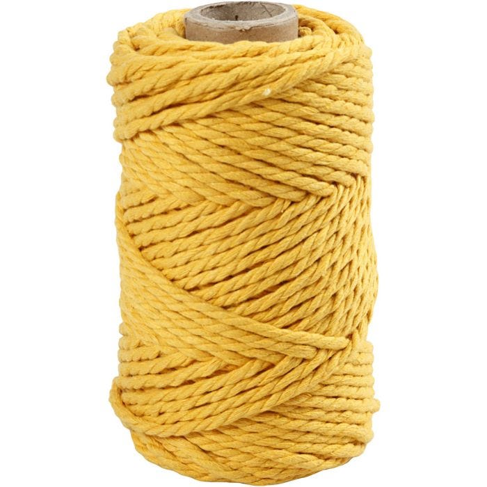 Macramé koord, L: 55 M, d 4 mm, geel, 330 gr/ 1 rol