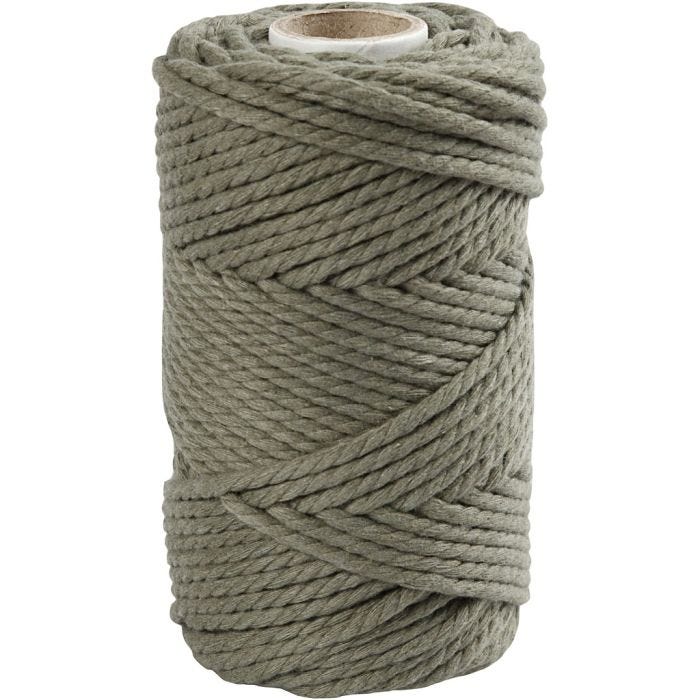Macramé koord, L: 55 M, d 4 mm, mosgroen, 330 gr/ 1 rol