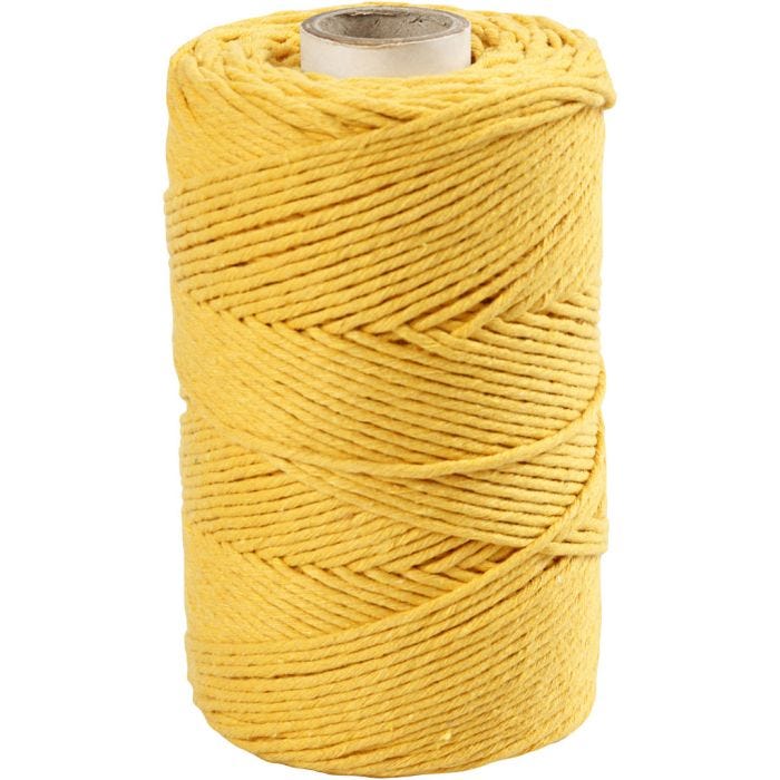 Macramé Koord, L: 198 M, d 2 mm, geel, 330 gr/ 1 rol