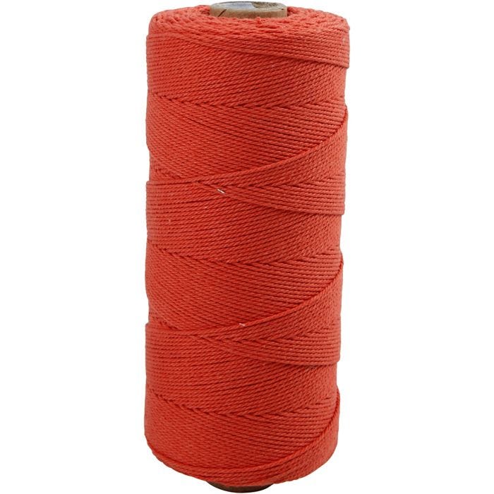 Macramé koord, L: 315 M, dikte 1 mm, Dunne kwaliteit 12/12, oranje, 220 gr/ 1 bol