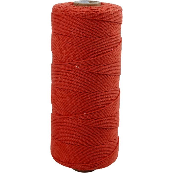 Macramé koord, L: 315 M, dikte 1 mm, Dunne kwaliteit 12/12, rood, 220 gr/ 1 bol