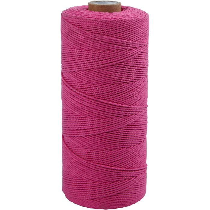 Macramé koord, L: 315 M, dikte 1 mm, Dunne kwaliteit 12/12, roze, 220 gr/ 1 bol