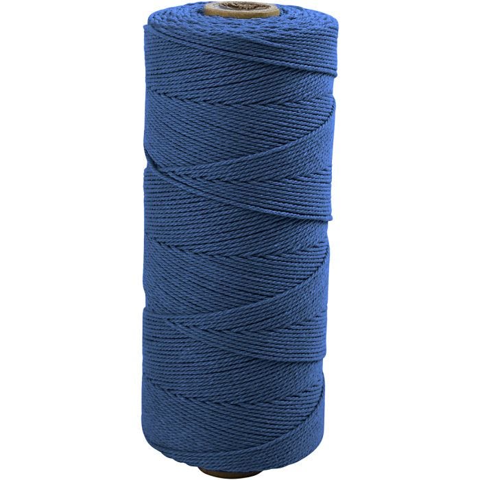 Macramé koord, L: 315 M, dikte 1 mm, Dunne kwaliteit 12/12, blauw, 220 gr/ 1 bol